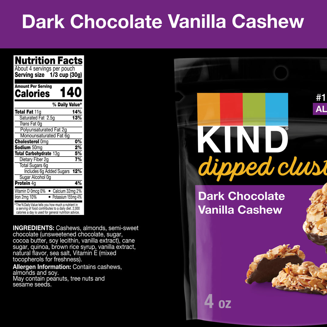 Kind Snacks Dipped Clusters Dark Chocolate Vanilla Cashew-4 oz.-8/Case