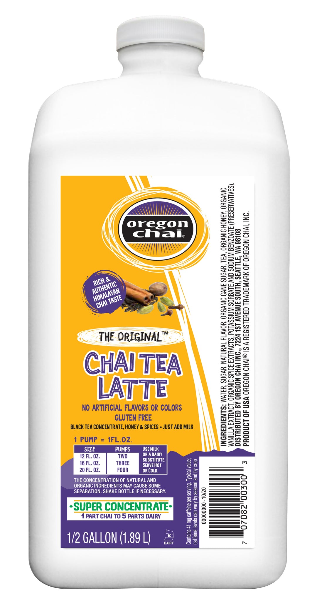 Oregon Chai Original Chai Super Concentrate-0.5 Gallon-4/Case