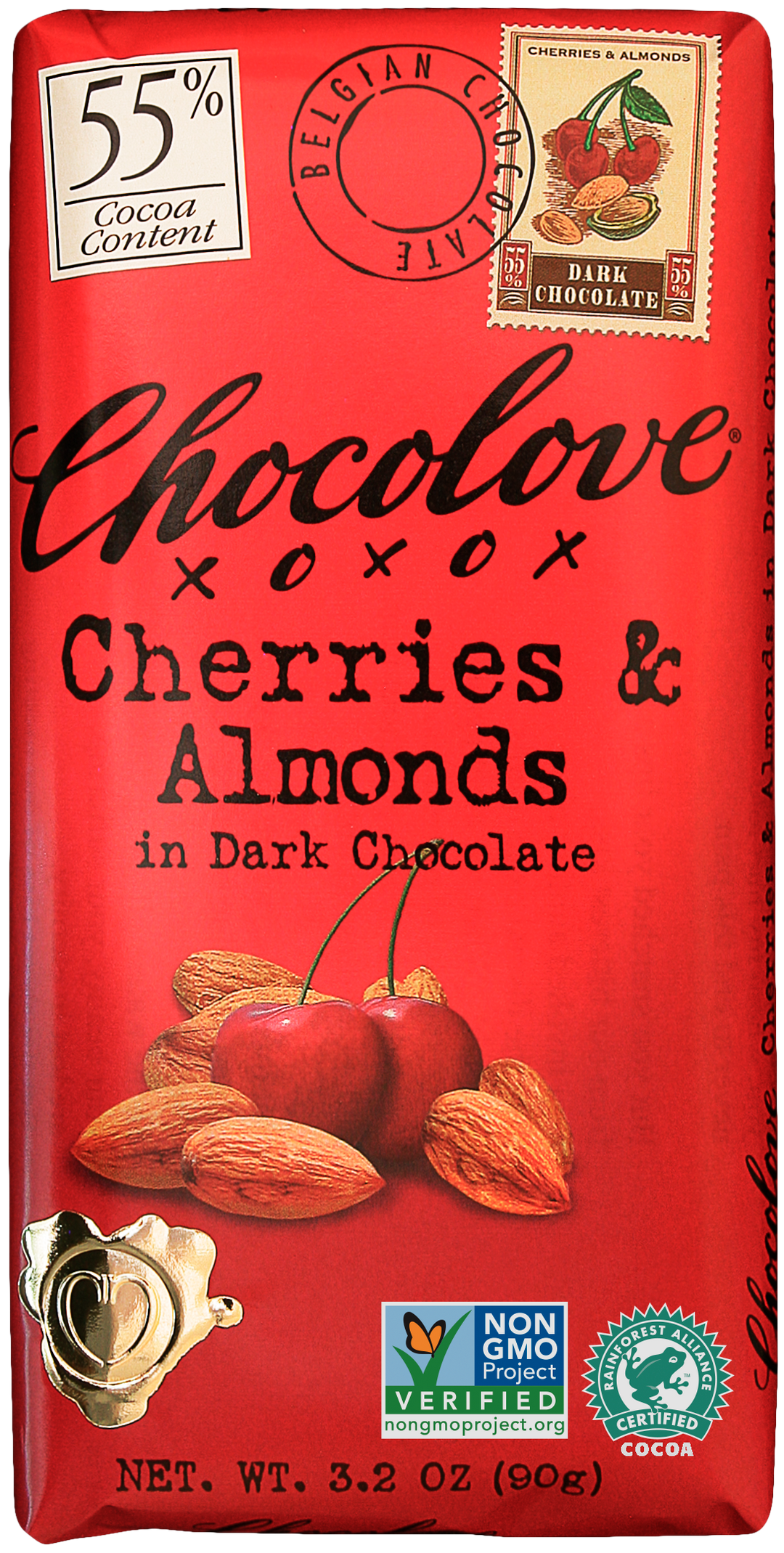 Chocolove Cherries & Almonds Dark Chocolate Bar-3.2 oz.-12/Box-12/Case