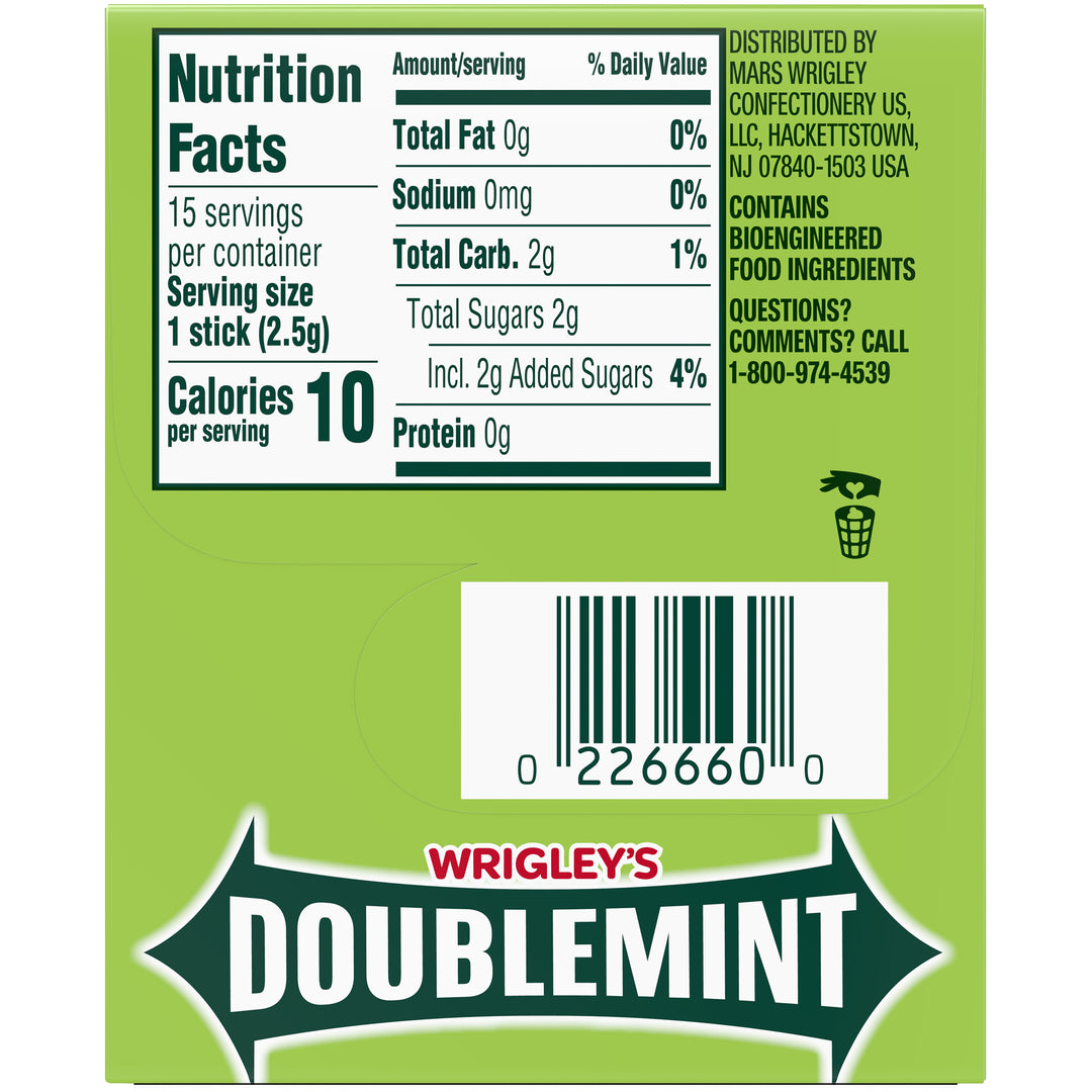 Doublemint Single Serve Gum-15 Piece-10/Box-12/Case