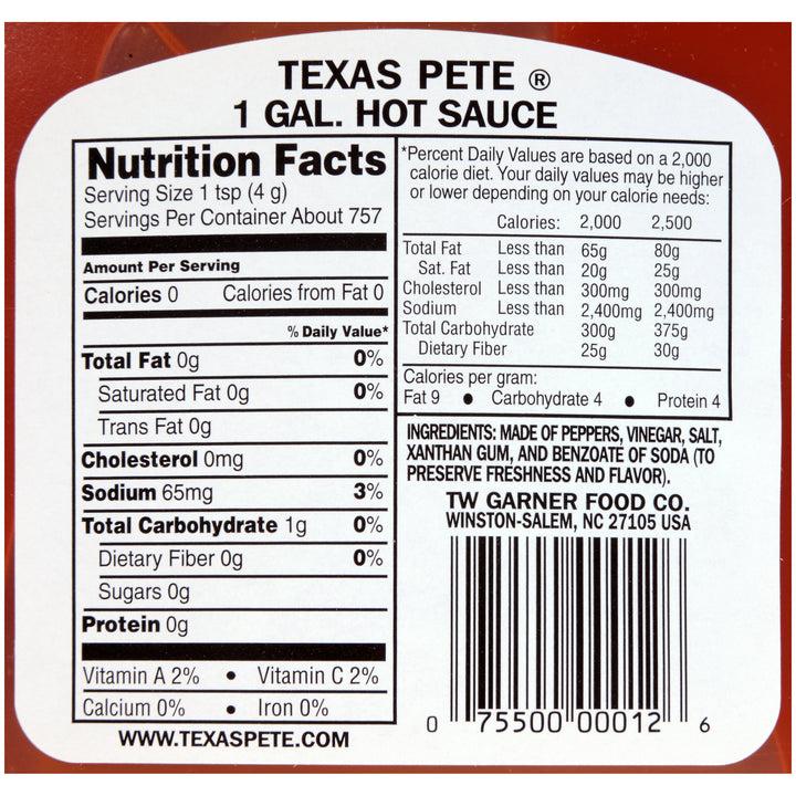 Texas Pete Original Hot Sauce Bulk White Display Case-1 Gallon-4/Case