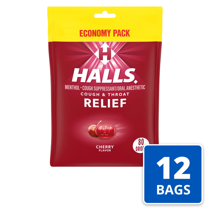 Halls Menthol Lyptus Cherry Cough Drops-80 Count-12/Case
