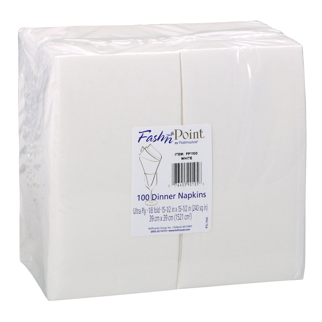 Hoffmaster Fashnpoint 15.5 Inch X 15.5 Ultra Ply 1/8 Fold Paper White Dinner Napkin-100 Each-8/Case