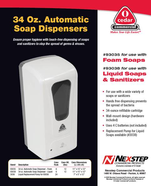 O-Cedar Commercial Products 34 Ounce Automatic Soap Dispenser 6/Case