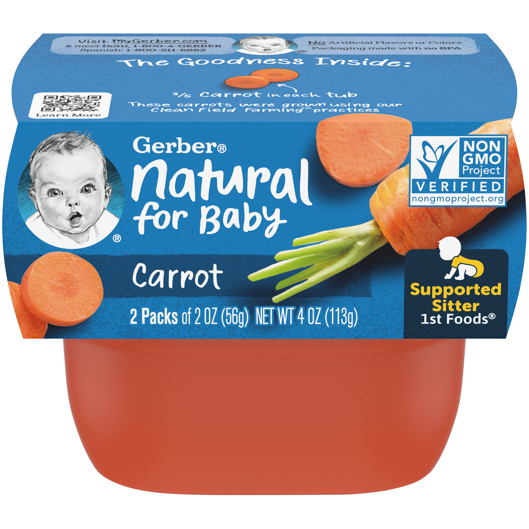 Gerber 1St Foods Non-Gmo Carrot Puree Baby Food Tub-2X 2 Oz Tubs-4 oz.-4/Box-2/Case