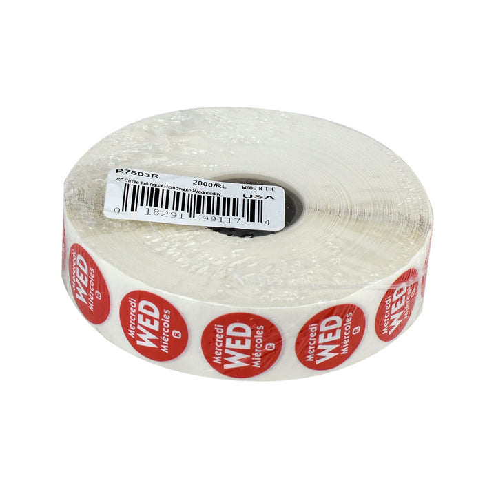 National Checking .75 Inch Circle Trilingual Removable Red Wednesday Label-2000 Each