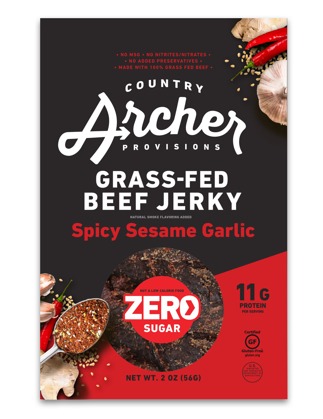 Country Archer Jerky Co Spicy Sesame Garlic Beef Jerky-2 oz.-12/Case