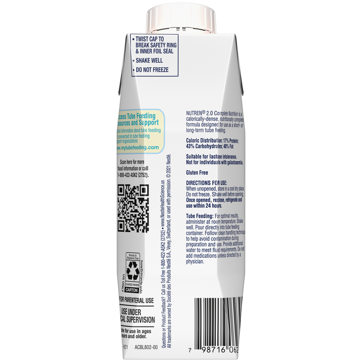 Nestle Nutren 2.0 Malnutrition Rtd Calorically Dense Liquid Formula-8.45 fl oz.-24/Case
