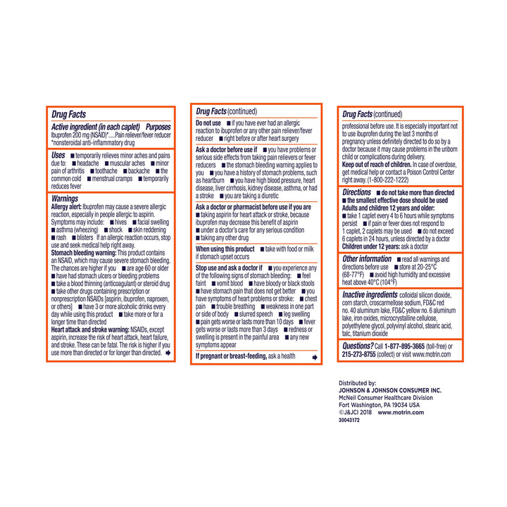 Motrin Ibuprofen Caplets-24 Count-6/Box-8/Case