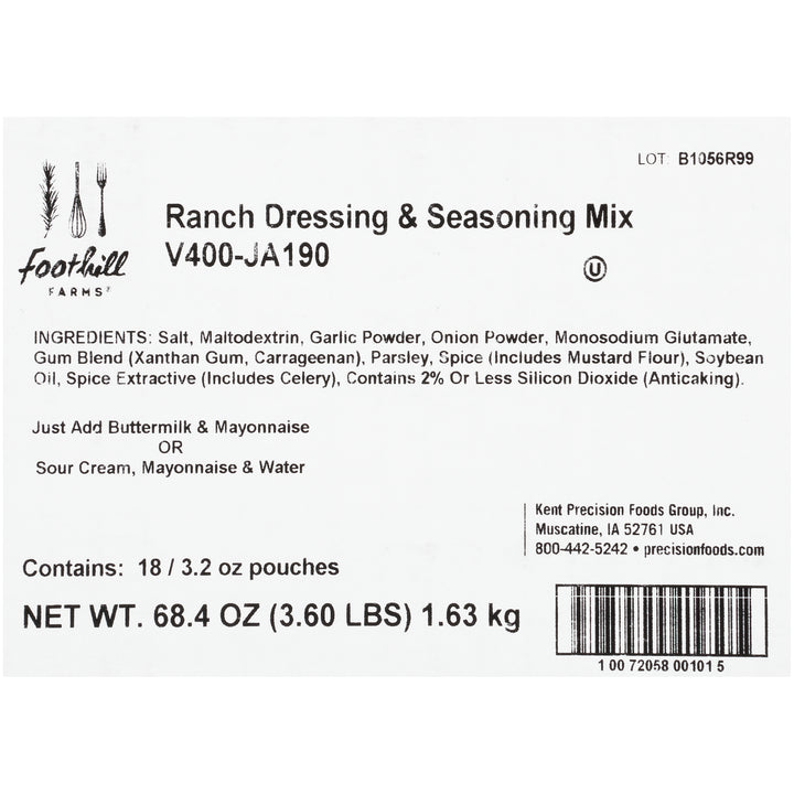 Foothill Farms Ranch Mix Dressing Mix-3.2 oz.-18/Case