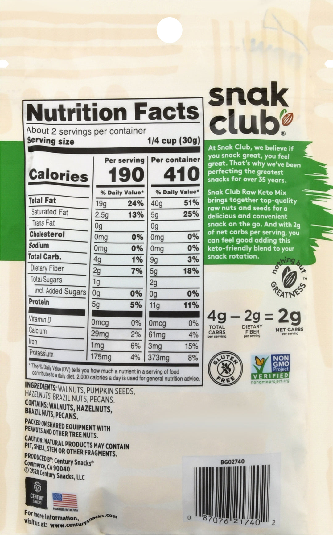Snak Club Resealable Raw Keto Mix-1 Each-6/Case