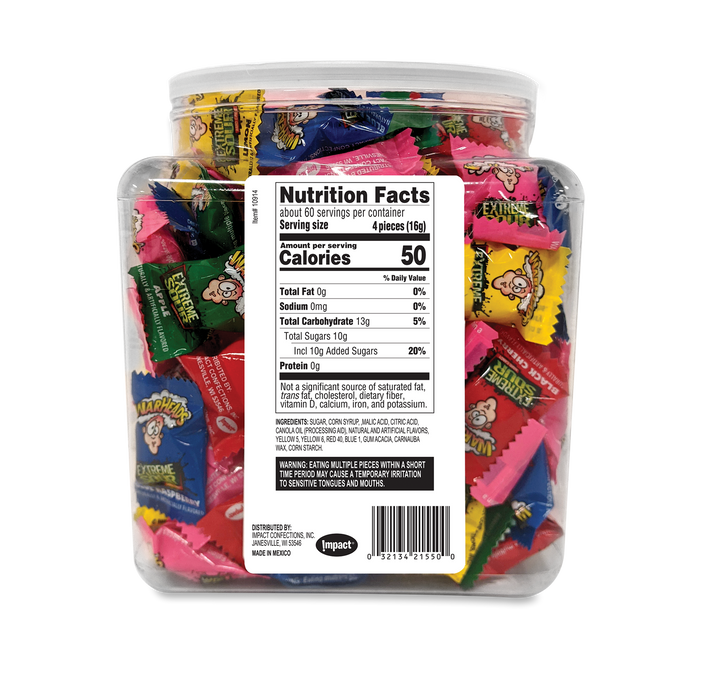 Warheads Extreme Sour Hard Candy Tub-34 oz.-6/Case