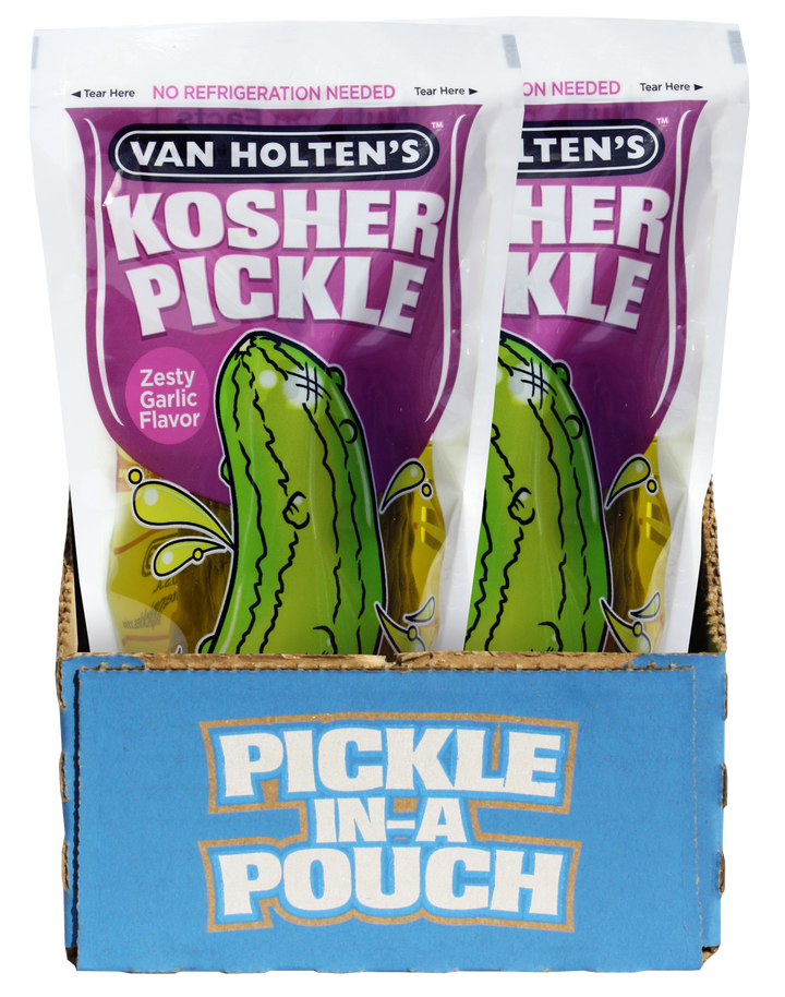Van Holten's Jumbo Garlic Pickle Whole Single Serve Pouch-1 Each-12/Case