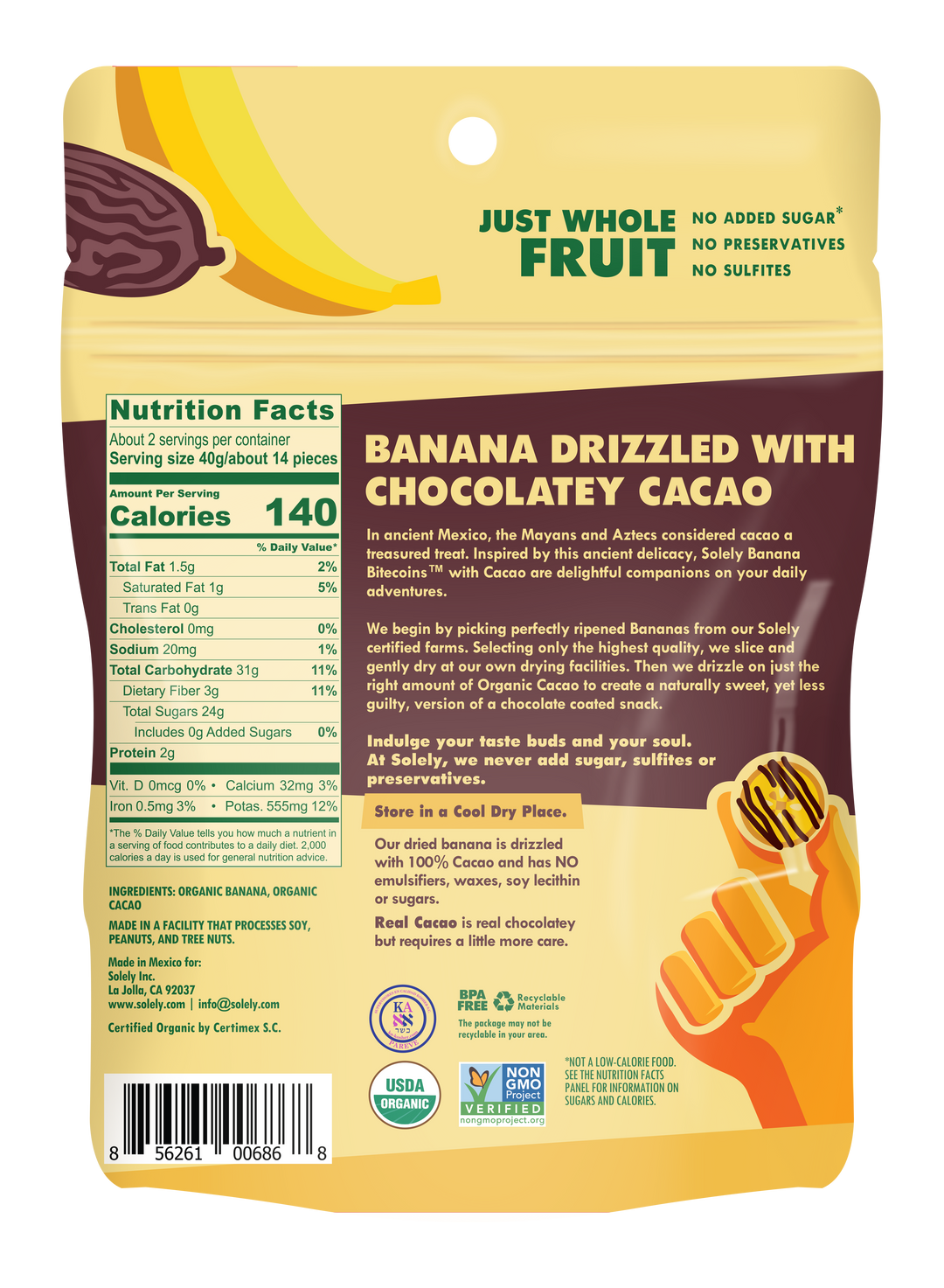 Solely Banana Bites Drizzle Cacao-3 oz.-8/Case