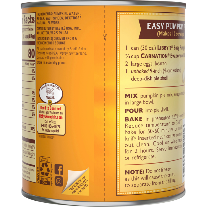 Libby's Nestle Pumpkin Pie Mix-30 oz.-12/Case