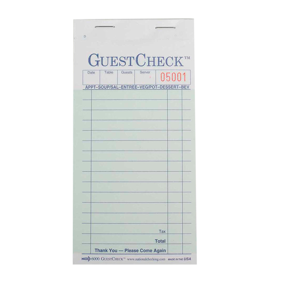 National Checking 3.5 Inch X 6.75 Inch 2 Part Carbon Green 17 Line Guest Check-2500 Each-1/Case