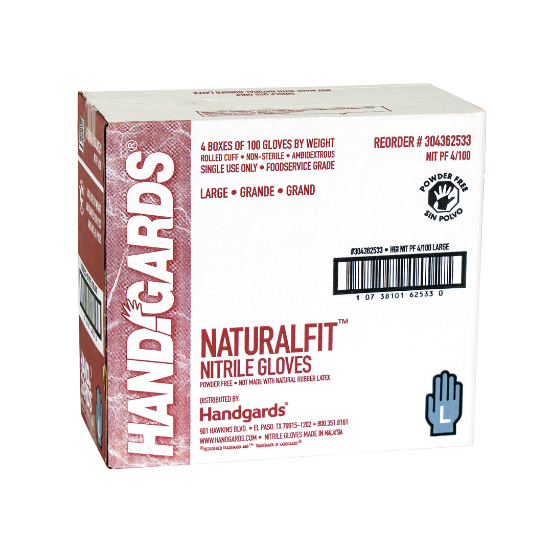 Handgards Naturalfit Powder Free Blue Large Nitrile Glove-100 Each-100/Box-4/Case