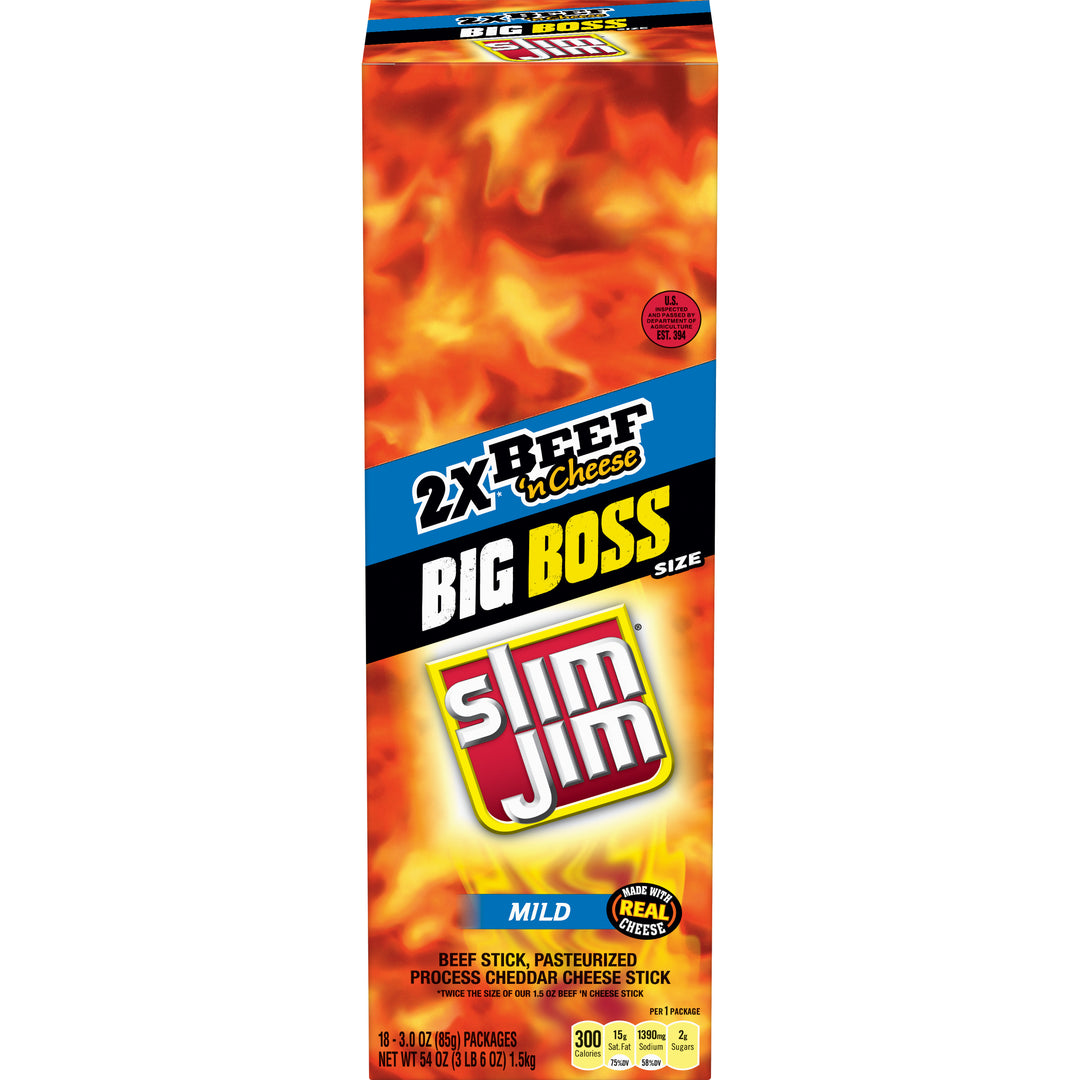 Slim Jim Mild Beef And Cheese Snack Sticks-3 oz.-18/Box-6/Case