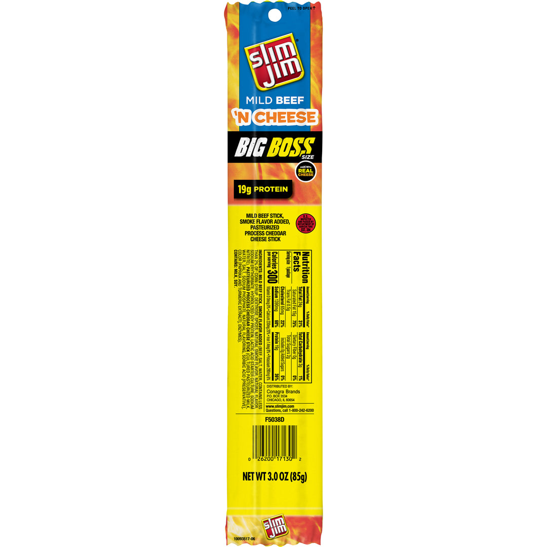 Slim Jim Mild Beef And Cheese Snack Sticks-3 oz.-18/Box-6/Case