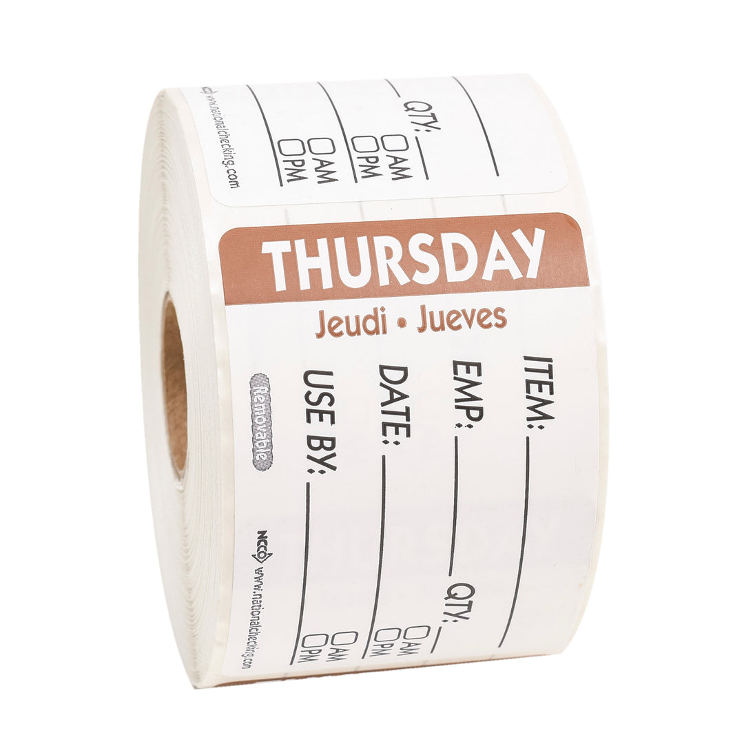 National Checking 2X3 Trilingual Item-Date-Use By Thursday Brown-500 Each