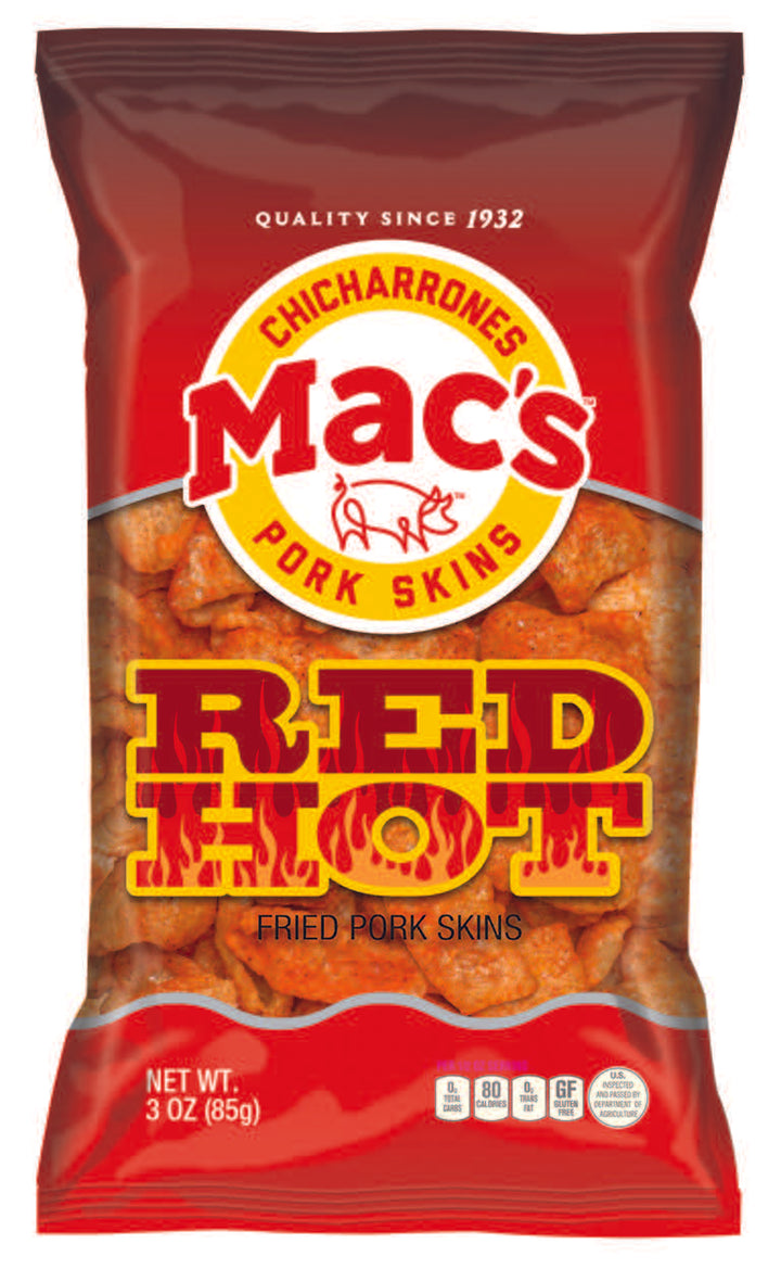 Mac's Red Hot Pork Skins-3 oz.-12/Case