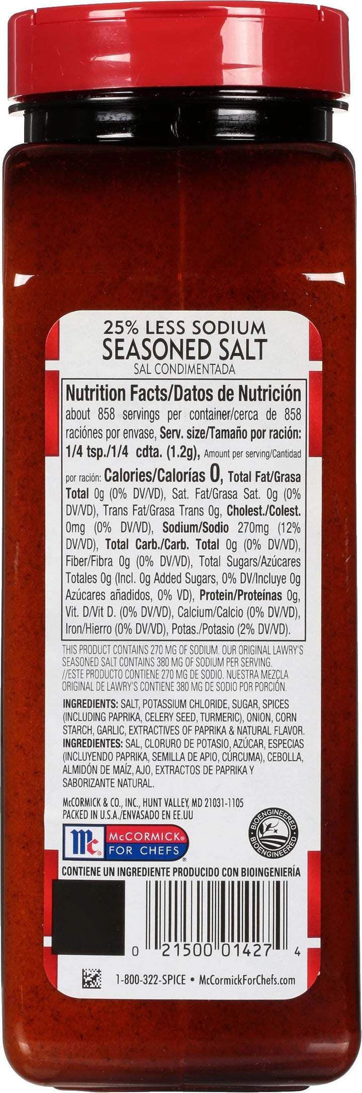 Lawry's 25% Less Sodium Seasoned Salt-36.5 oz.-6/Case