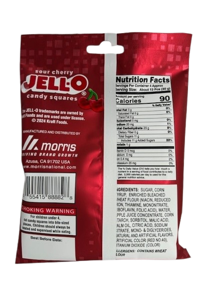 Jell-O Sour Cherry Squares Peg Bag-4.5 oz.-12/Case