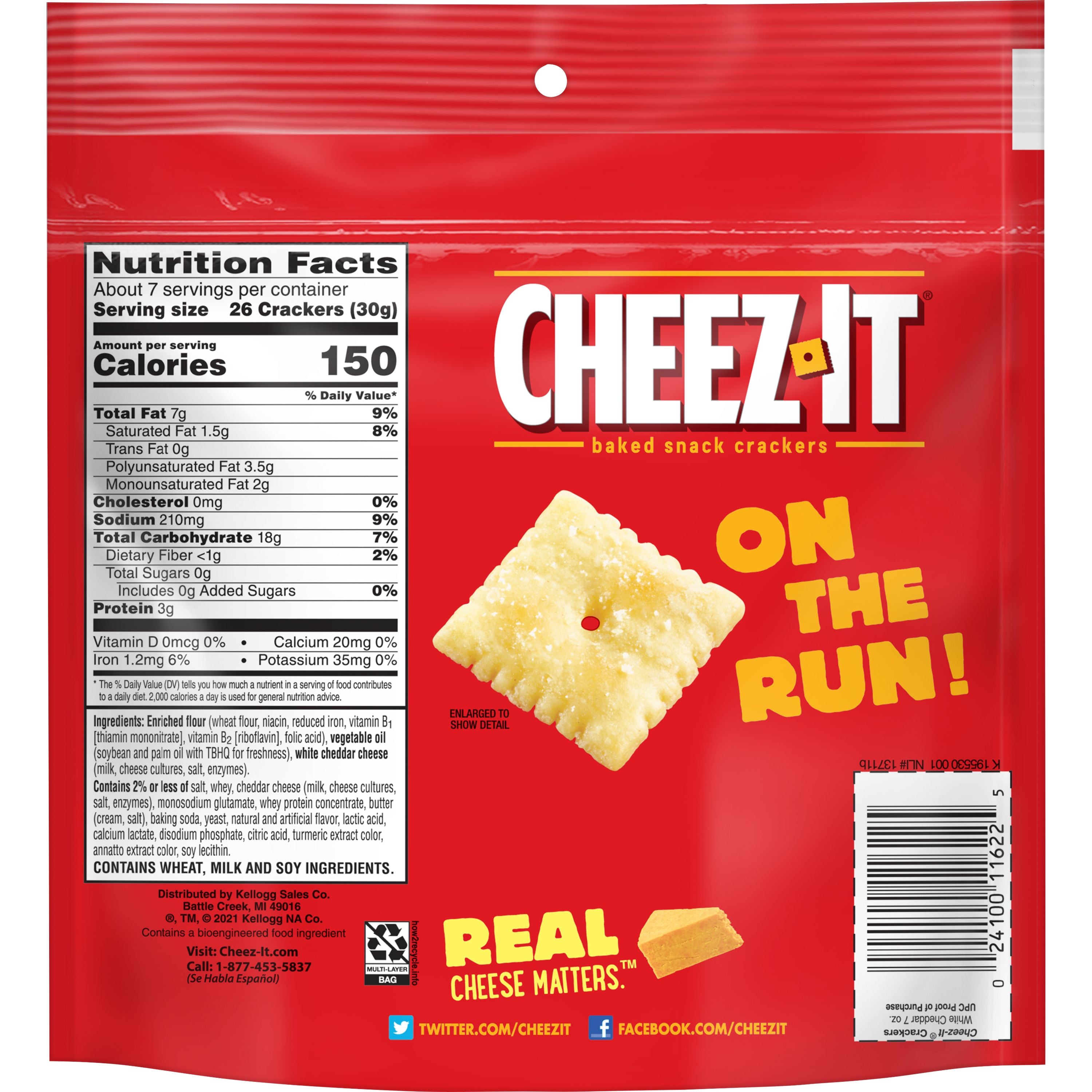 Cheez-It Grab Bag Reclosable White Cheddar Crackers-7 oz.-6/Case