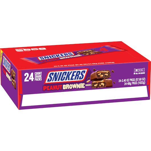 Snickers Peanut Brownie Bar Share Size-2.4 oz.-24/Box-6/Case