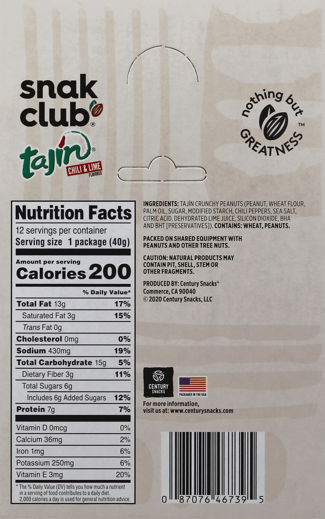 Snak Club Tajin Crunchy Peanuts-1 Each-12/Box-12/Case