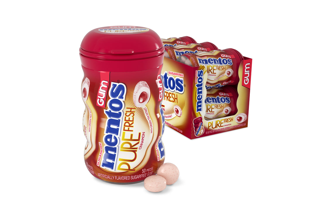 Mentos Sugar Free Pure Fresh Cinnamon Gum Curvy Bottle-50 Piece-6/Box-6/Case