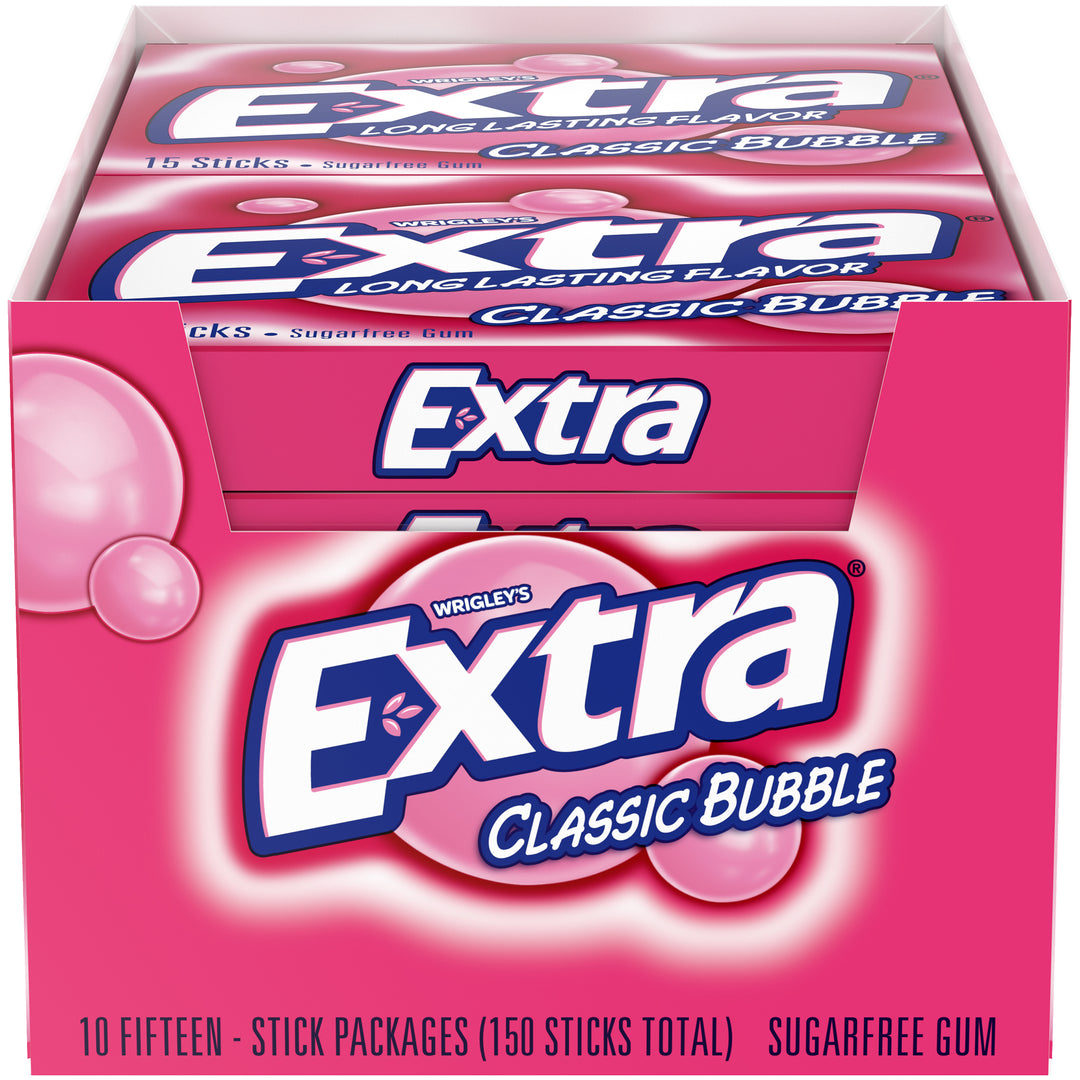 Extra 15 Piece/Unit Single Serve Classic Bubble Gum-15 Piece-10/Box-12/Case