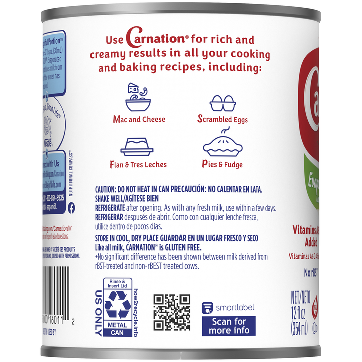 Carnation Nestle Evaporated Fat Free Milk-12 fl oz.s-24/Case