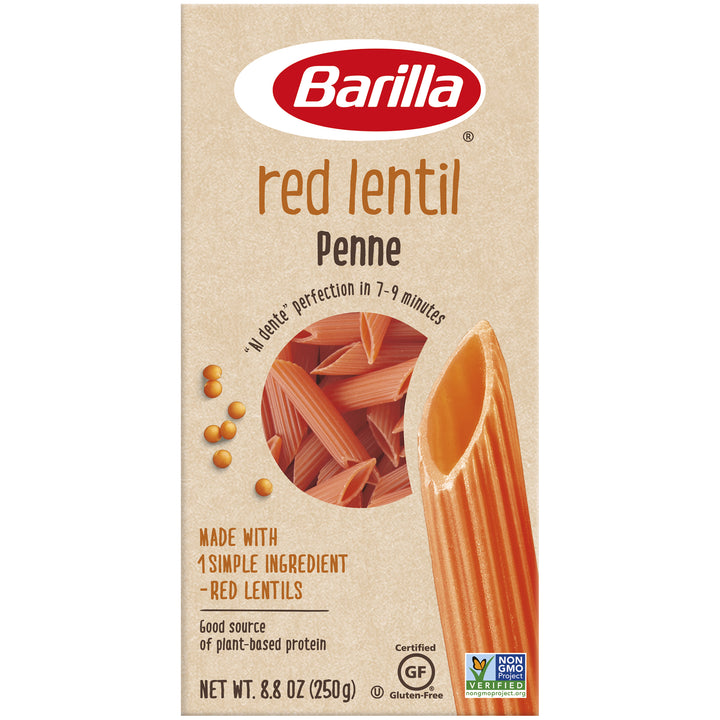 Barilla Legume Red Lentil Gluten Free Vegetarian Non-Gmo Penne Pasta-8.8 oz.-10/Case