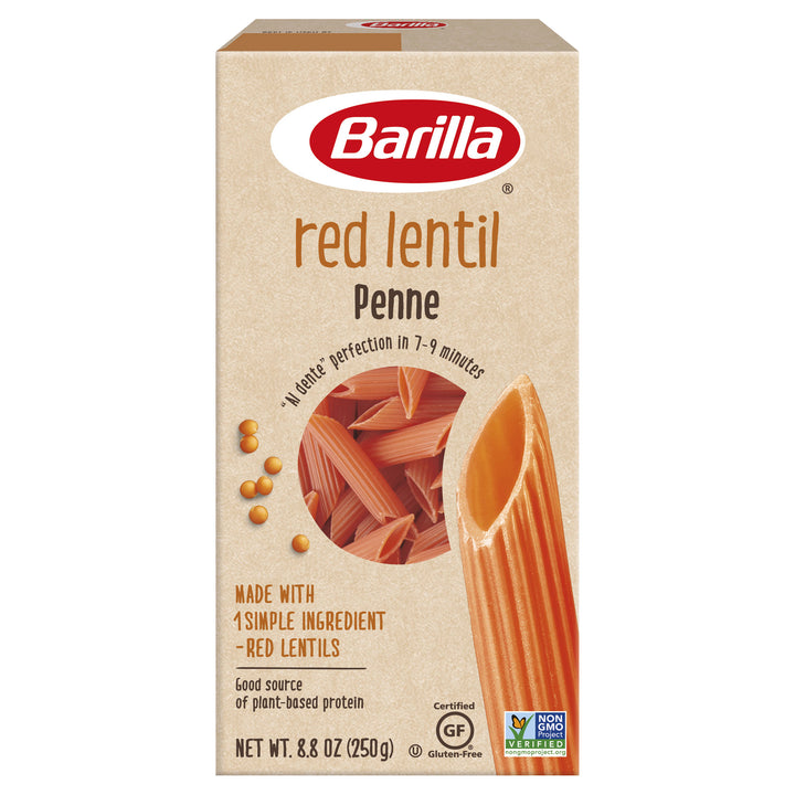 Barilla Legume Red Lentil Gluten Free Vegetarian Non-Gmo Penne Pasta-8.8 oz.-10/Case