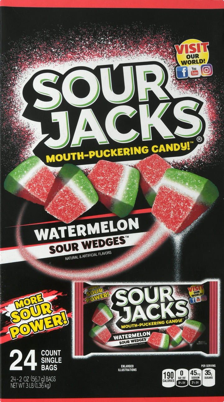 Sour Jacks Candy Watermelon Soft & Chewy Gummy Candy-2 oz.-24/Box-6/Case
