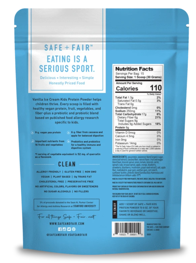 Safe + Fair Vanilla Ice Cream Protein Powder-16 oz.-4/Case