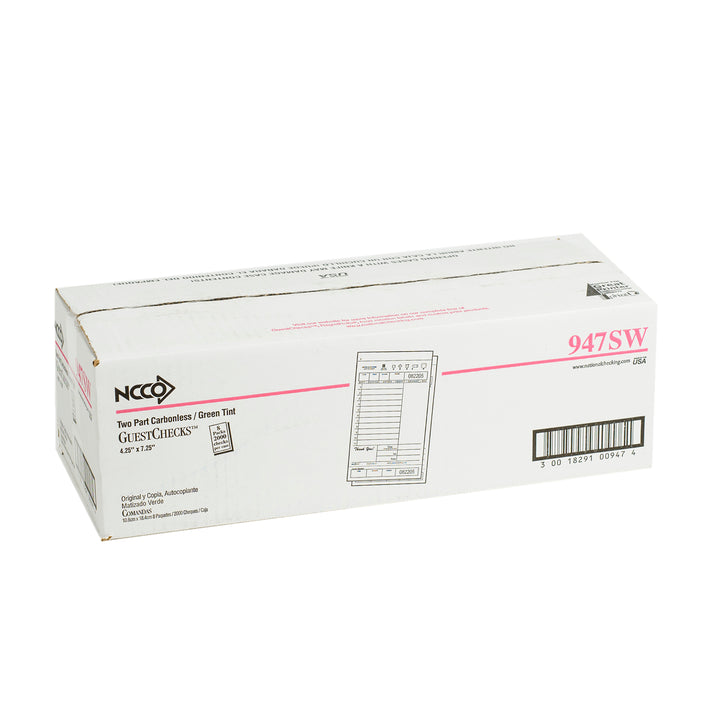National Checking 4.25 Inch X 7.25 Inch 2 Part Green Carbonless 11 Line Guest Check-2000 Each-1/Case