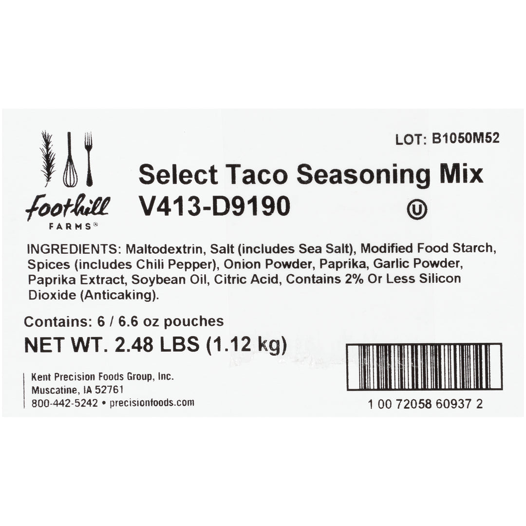 Foothill Farms Select Reduced Sodium No Msg Taco Seasoning Mix-6.6 oz.-6/Case