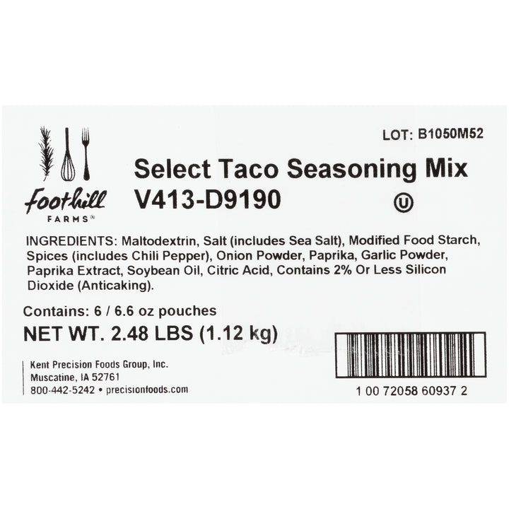 Foothill Farms Select Reduced Sodium No Msg Taco Seasoning Mix-6.6 oz.-6/Case
