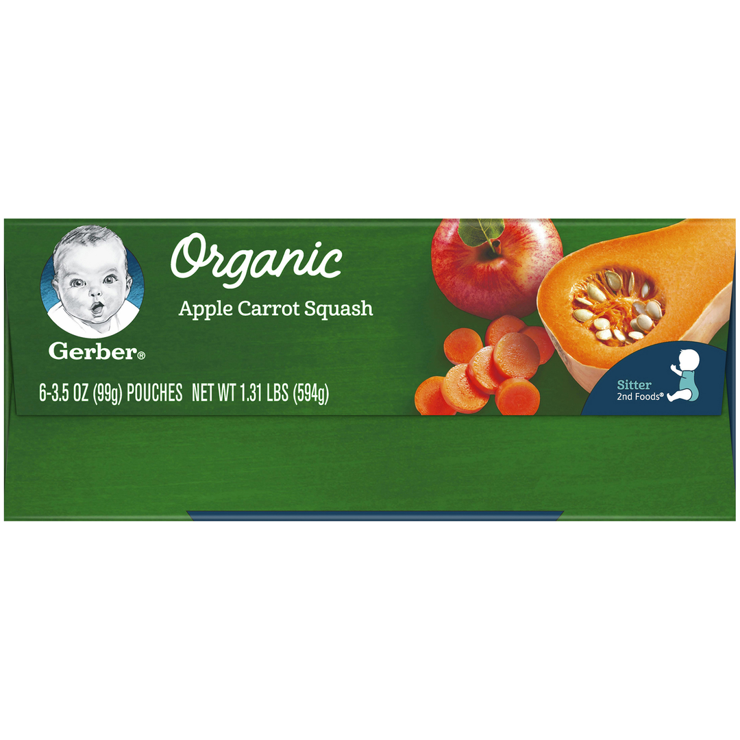 Gerber Organic Apple Carrot Squash Puree Baby Food Pouch-3.5 oz.-6/Box-2/Case
