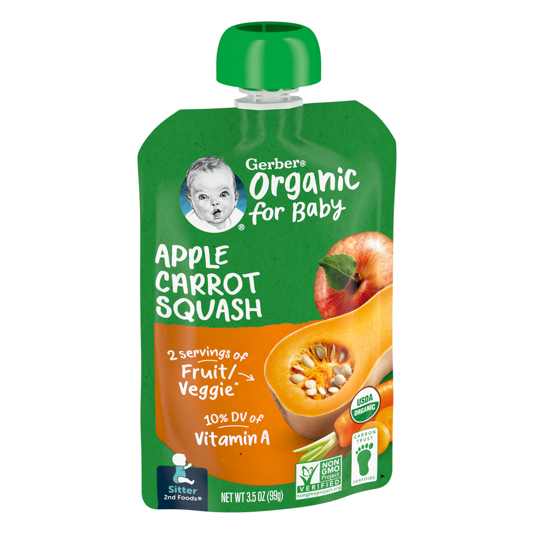 Gerber Organic Apple Carrot Squash Puree Baby Food Pouch-3.5 oz.-6/Box-2/Case