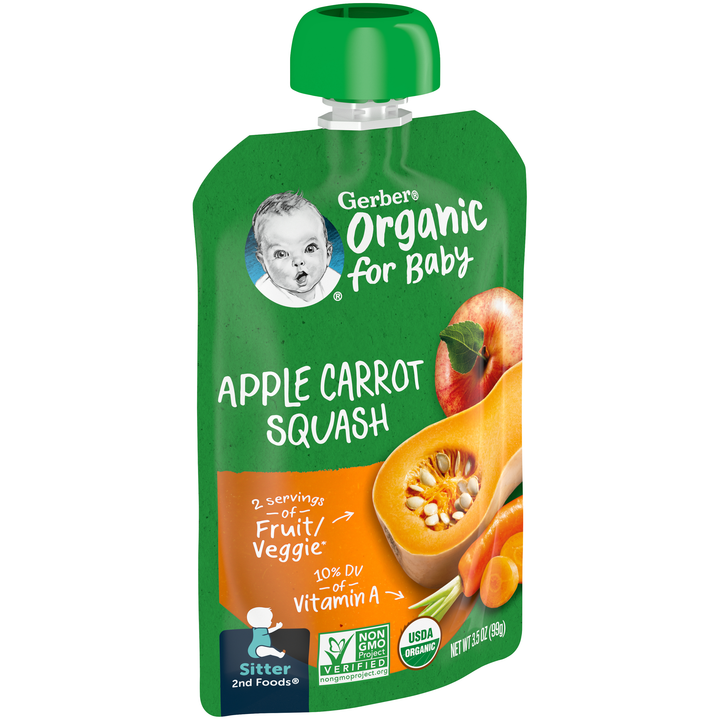 Gerber Organic Apple Carrot Squash Puree Baby Food Pouch-3.5 oz.-6/Box-2/Case