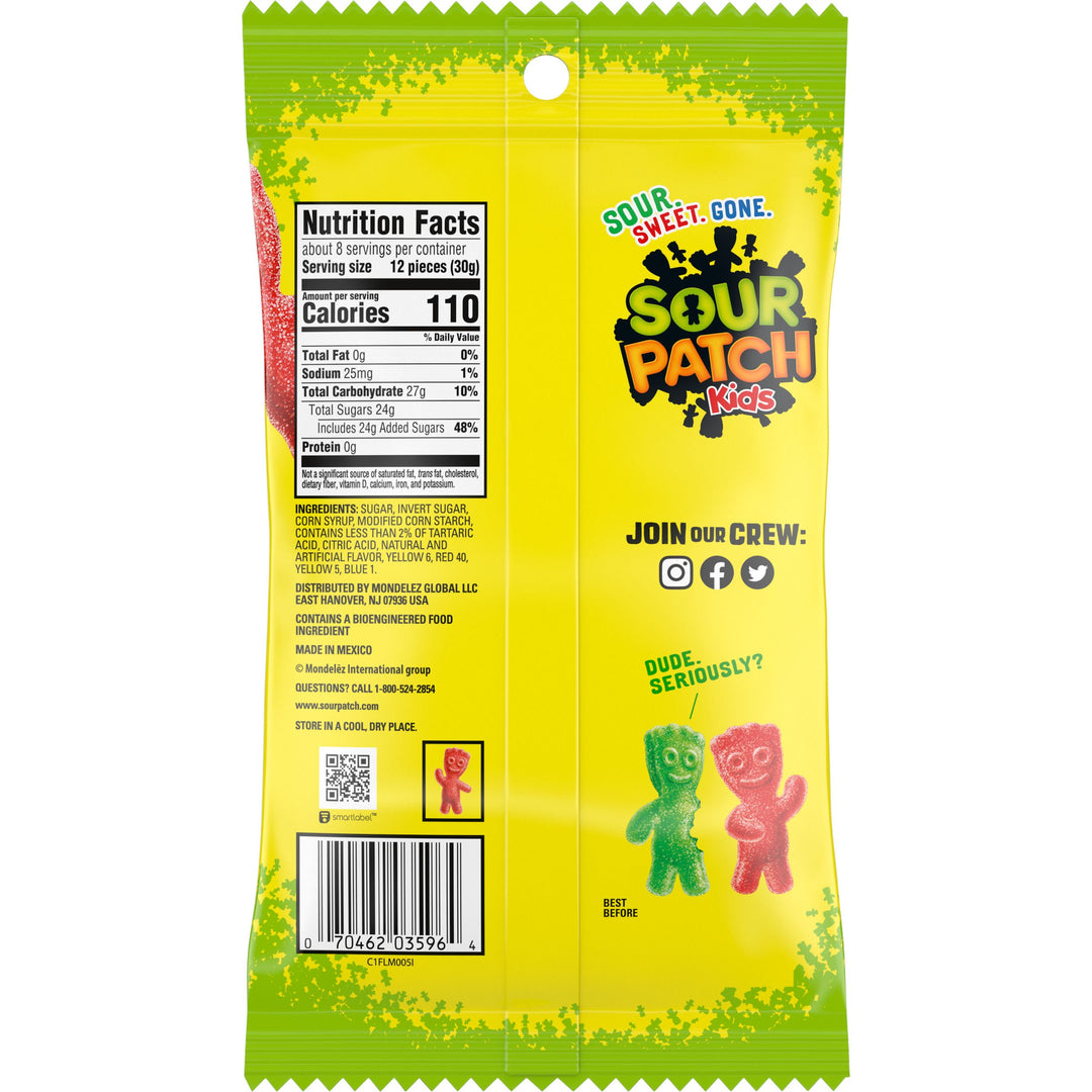 Sour Patch Kids Fat Free Soft Candy Peg Bag-8 oz.-12/Case