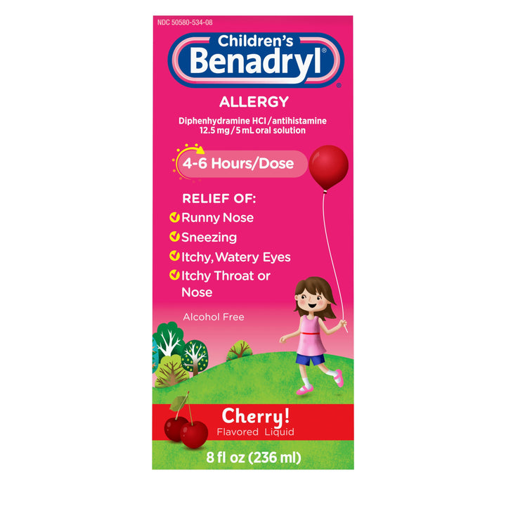 Benadryl Children's Allergy Liquid Cherry-8 fl oz.-3/Box-8/Case