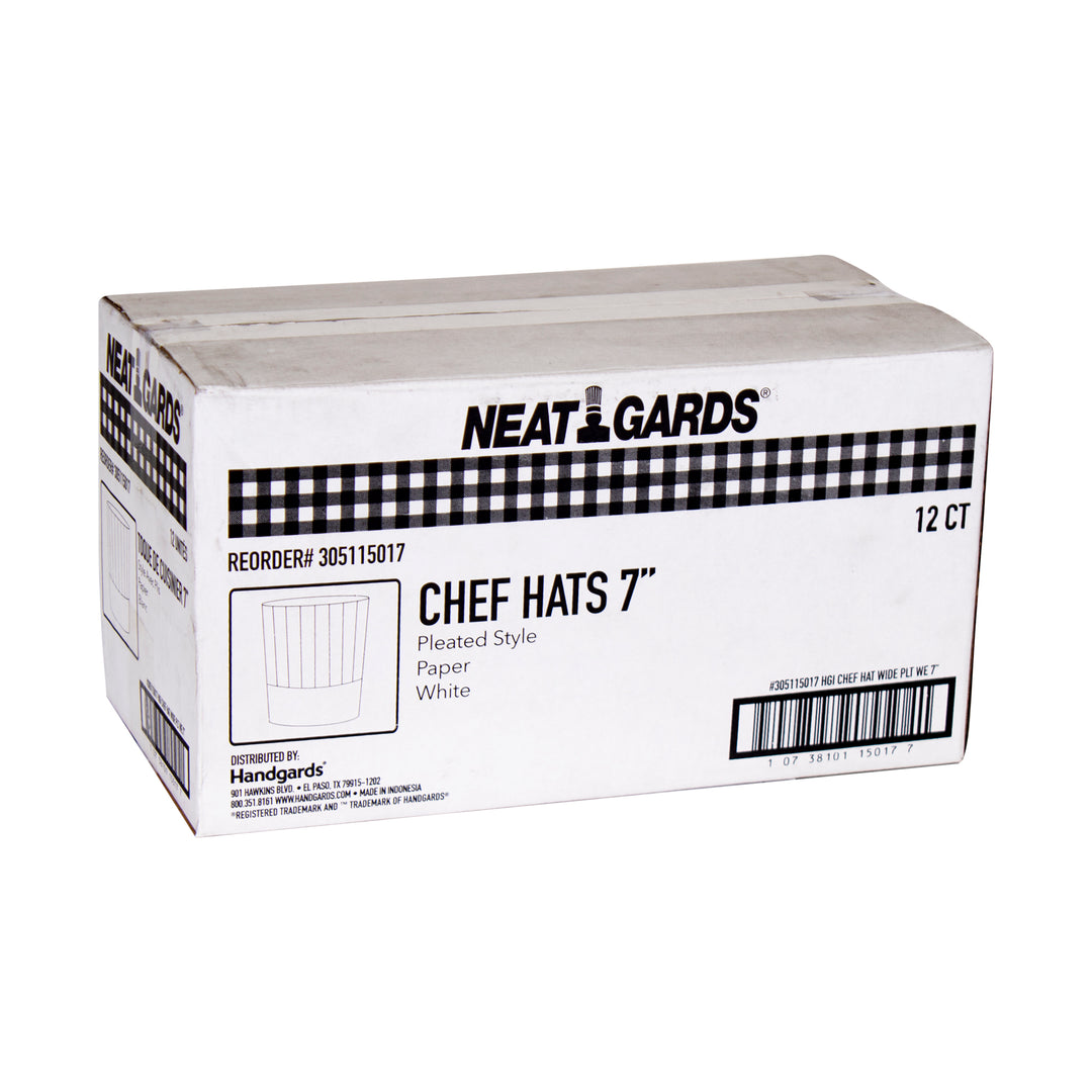 Neatgards Handgards 7 Inch Paper Wide Pleats White Chef Hat-12 Each-12/Box-1/Case