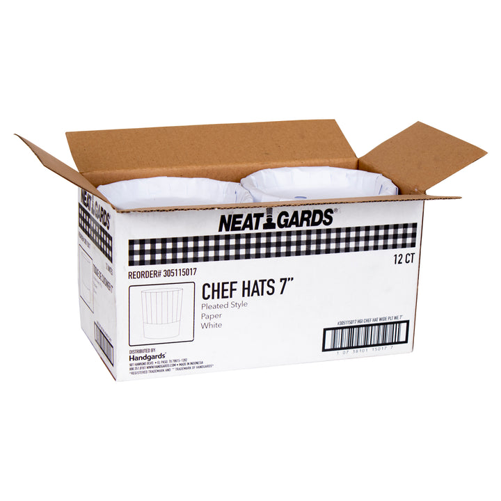 Neatgards Handgards 7 Inch Paper Wide Pleats White Chef Hat-12 Each-12/Box-1/Case