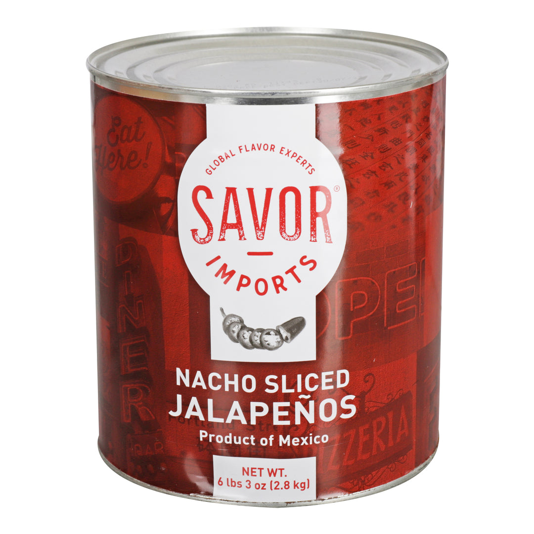 Savor Imports Nacho Sliced Green Jalapeno Peppers-6.91 lb.-6/Case