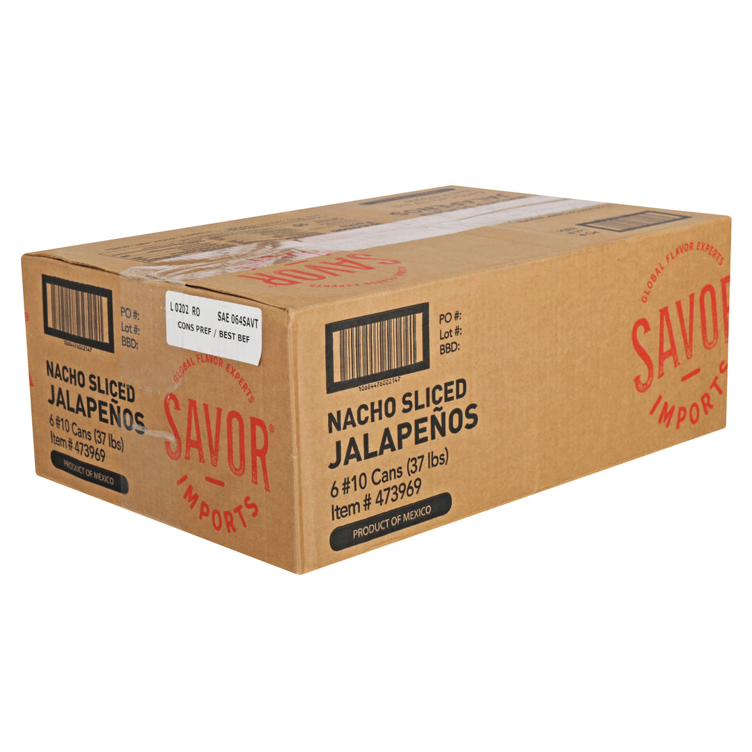 Savor Imports Nacho Sliced Green Jalapeno Peppers-6.91 lb.-6/Case