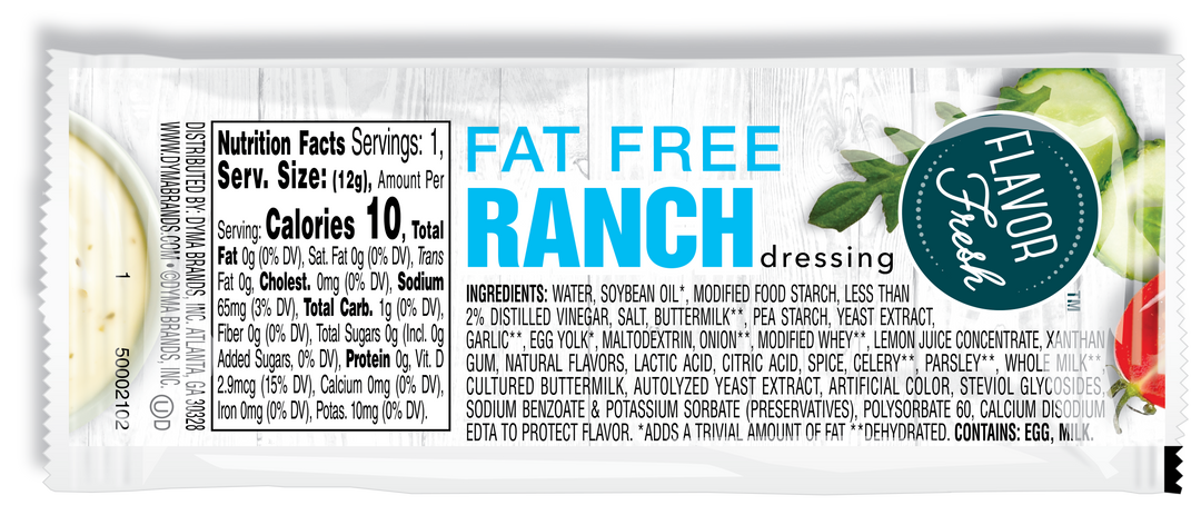 Flavor Fresh Fat Free Ranch Dressing Single Serve-12 Gram-200/Case MPN# 73018 Round Eye Supply Flavor Fresh Fat Free Ranch Dressing Single Serve-12 Gram-200/Case MPN# 73018 Round Eye Supply